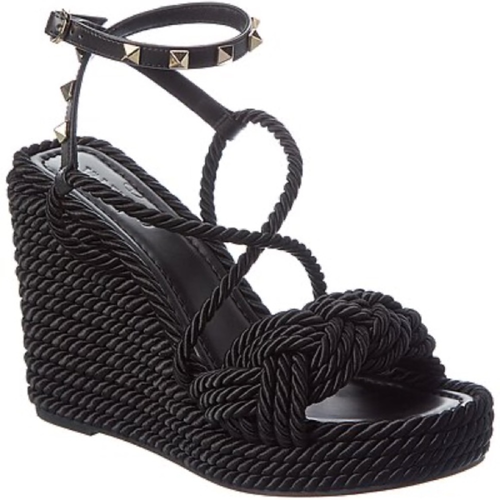 Valentino Garavani Black Rope Wedge Sandals
